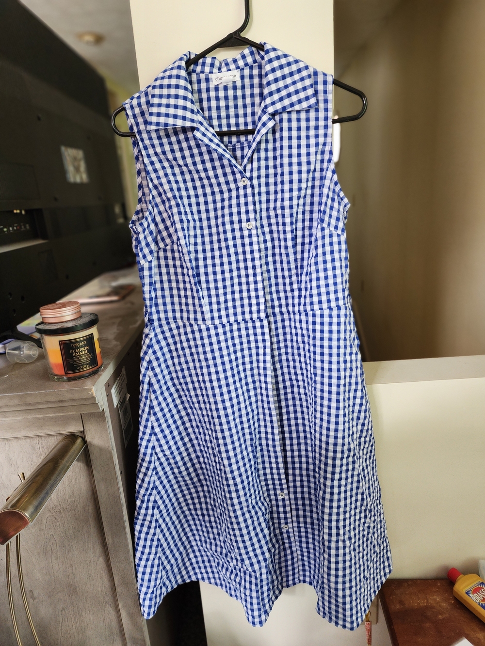 Chloe+Rene Sleeveless Blue Gingham Shirt Dress